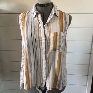 Sleeveless Striped Button Down Blouse Large